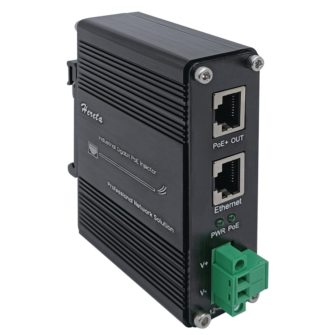 Gehärteter industrieller Gigabit PoE+ Injektor 12–48 V DC Eingang mit DIN-Schiene und Wandhalterung,