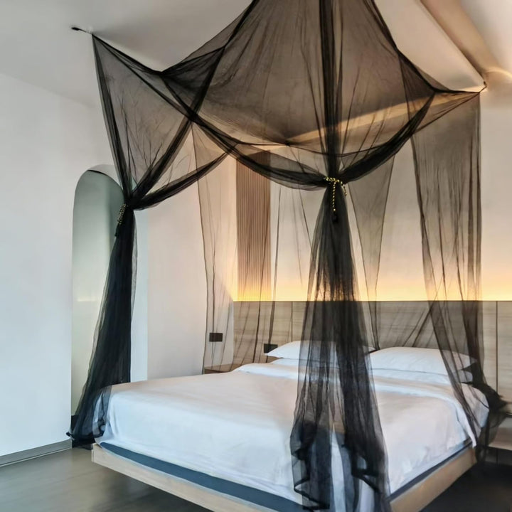 Moskitonetz für Einzel- und Doppelbett – Schwarz Betthimmel mit 4 Ecken(190×210×240 cm), mit Aufhäng