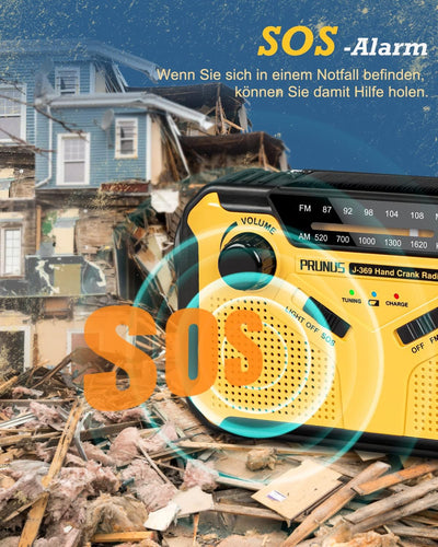 PRUNUS J-369 Solar Radio Kurbel Notfall, FM/AM Radio Batteriebetrieben Notfall, Notfallradio Dynamo
