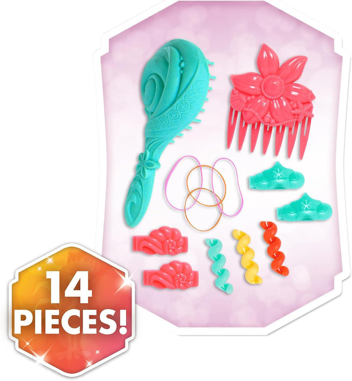 Just Play Disney Princess Moana Frisierkopf mit Zubehör, 14-teilig, schwarzes Haar, braune Augen, Ki