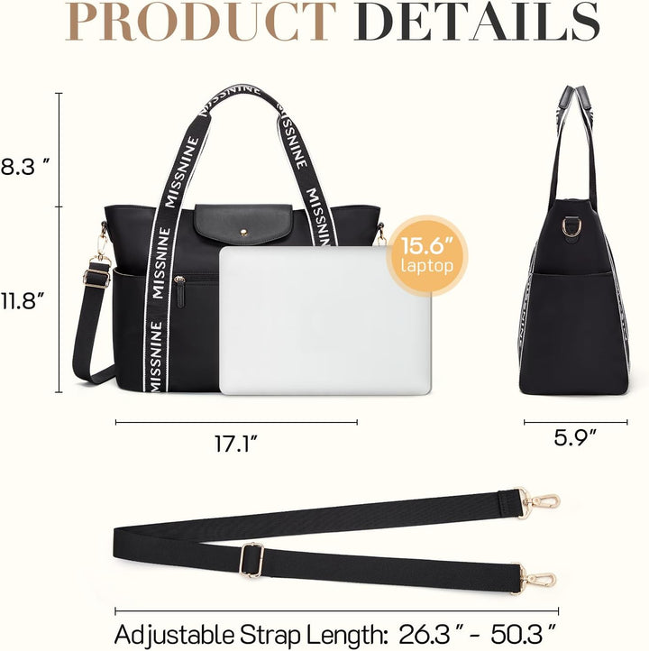 Missnine Handtasche Laptoptasche Damen 15,6-Zoll-Laptoptasche Tote Bag Leichte Arbeitstasche Shopper