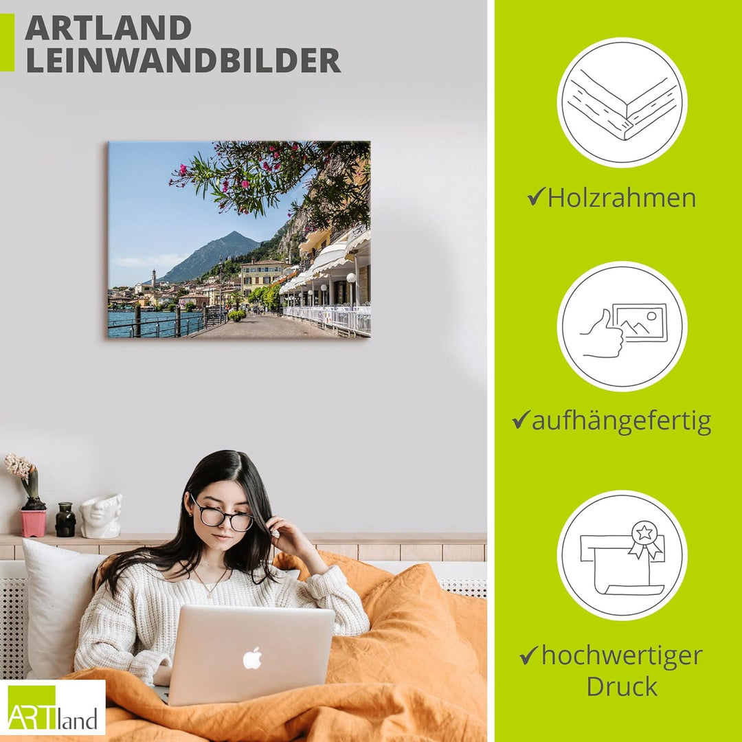ARTland Leinwandbilder Wandbild Bild auf Leinwand 120 x 90 cm Wanddeko Stadt Pier Promenade Restaura