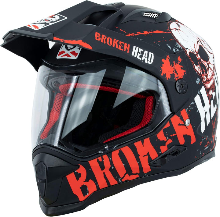 Broken Head Bone Crusher Motocross-Helm Rot mit Visier - Enduro MX Cross-Helm - Motorradhelm mit Son