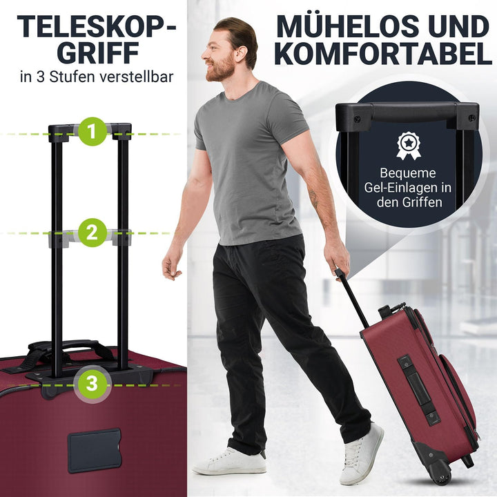 Juskys Trolley Reisekoffer Set 5 teilig - 60 Liter, 2 Rollen, Weichschale, wasserabweisend Stoff, le
