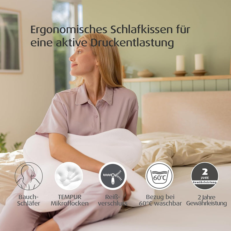 TEMPUR Ombracio Schlafkissen, ergonomisches Bauchschläferkissen in Schmetterlingsform, Liegefühl mit