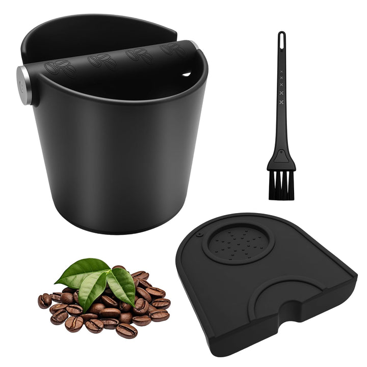 Abklopfbehälter-Set mit Barista-Pinsel & Tamping Matte, Geräuschloser Knock-Box für Siebträger, Inkl