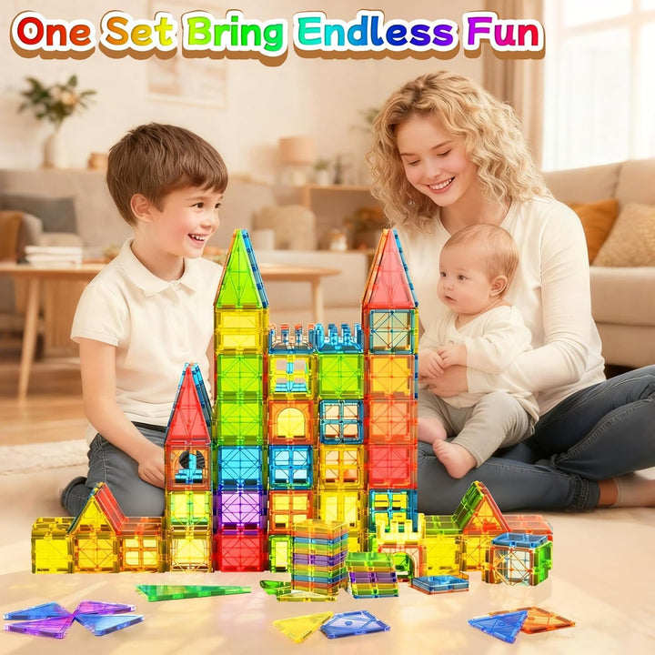 102PCS Magnetische Bausteine mit 2 Autos Magnetbausteine Kinder Magnetspiel Montessori Magnet Bauste
