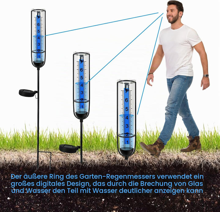 Regenmesser für den Aussenbereich mit Licht, Regenmesser für Garten Frostsicher, Outdoor Regenmesser