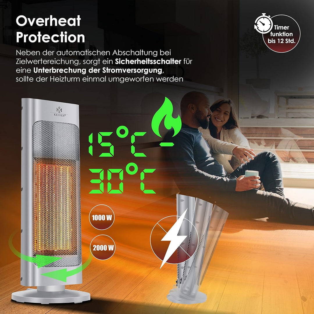 KESSER® Heizlüfter mit Fernbedienung energiesparend leise 2000W Keramik Heizstrahler Standheizstrahl