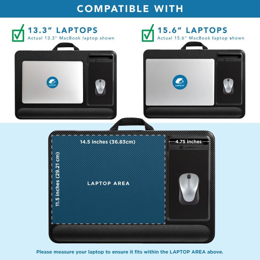 LapGear Home Office Pro Knietisch mit Handgelenkauflage, Mauspad und Handyhalterung, für Laptops mit