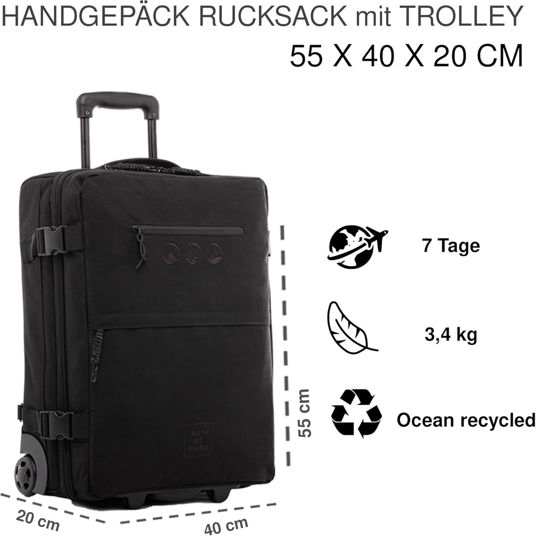 SONS OF ALOHA Backpacker Rucksack mit Rollen 3 in 1 - Handgepäck Koffer Kane Hybrid Backpack-Boardge