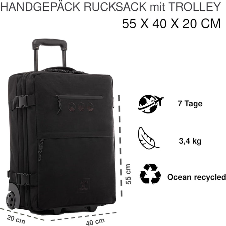 SONS OF ALOHA Backpacker Rucksack mit Rollen 3 in 1 - Handgepäck Koffer Kane Hybrid Backpack-Boardge