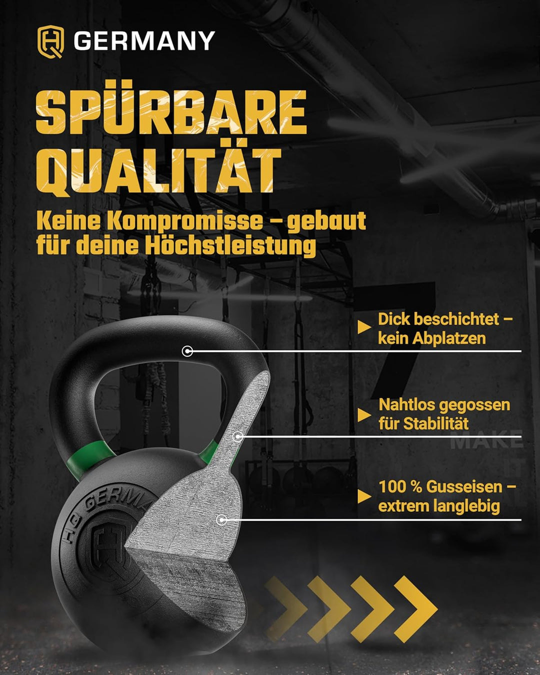 HQ Germany® Kettlebell Powdercoat [Pulverbeschichtung] - Kugelhantel 2-32kg | Vollguss ohne Schweiss