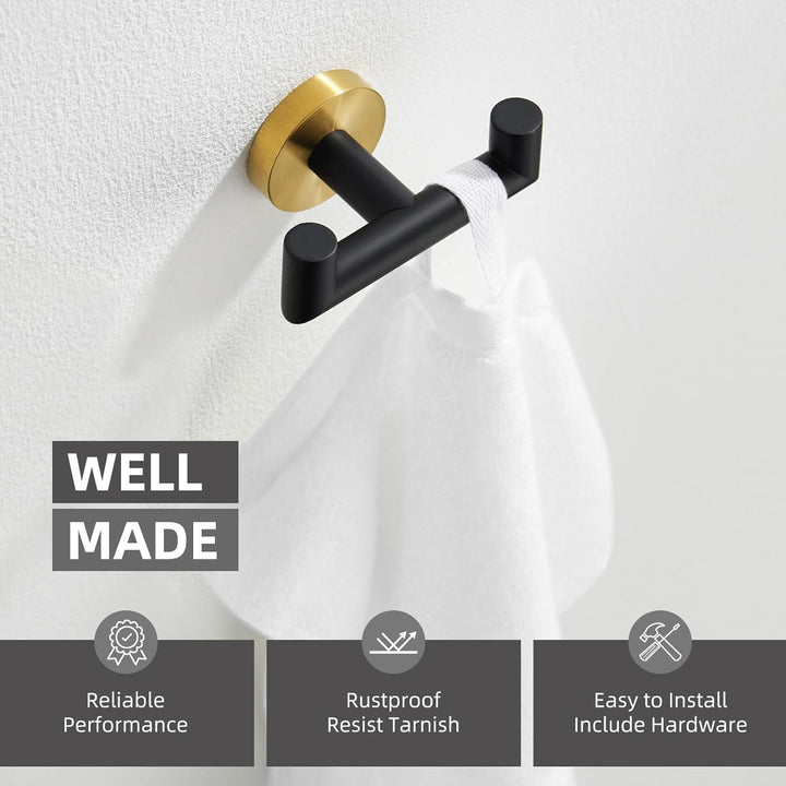 Angle Simple Doppelter Handtuchhaken Schwarz & Gold, Edelstahl Badezimmer Handtuchhalter Handtuchhal