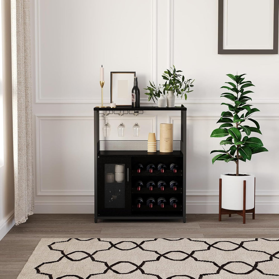 GarveeHome Weinschrank Industrial Mit Verstellbarem Weinregal Und Glashalter, Getränkeaufbewahrung F