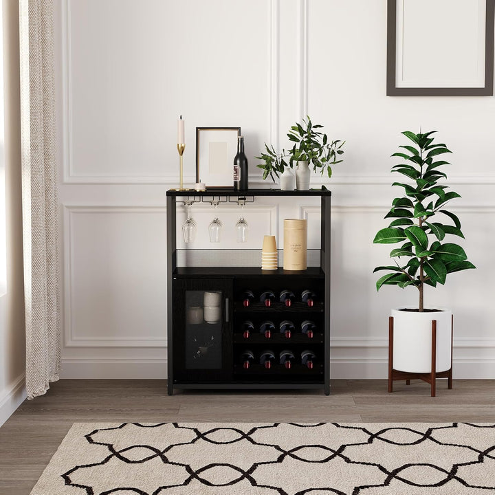 GarveeHome Weinschrank Industrial Mit Verstellbarem Weinregal Und Glashalter, Getränkeaufbewahrung F