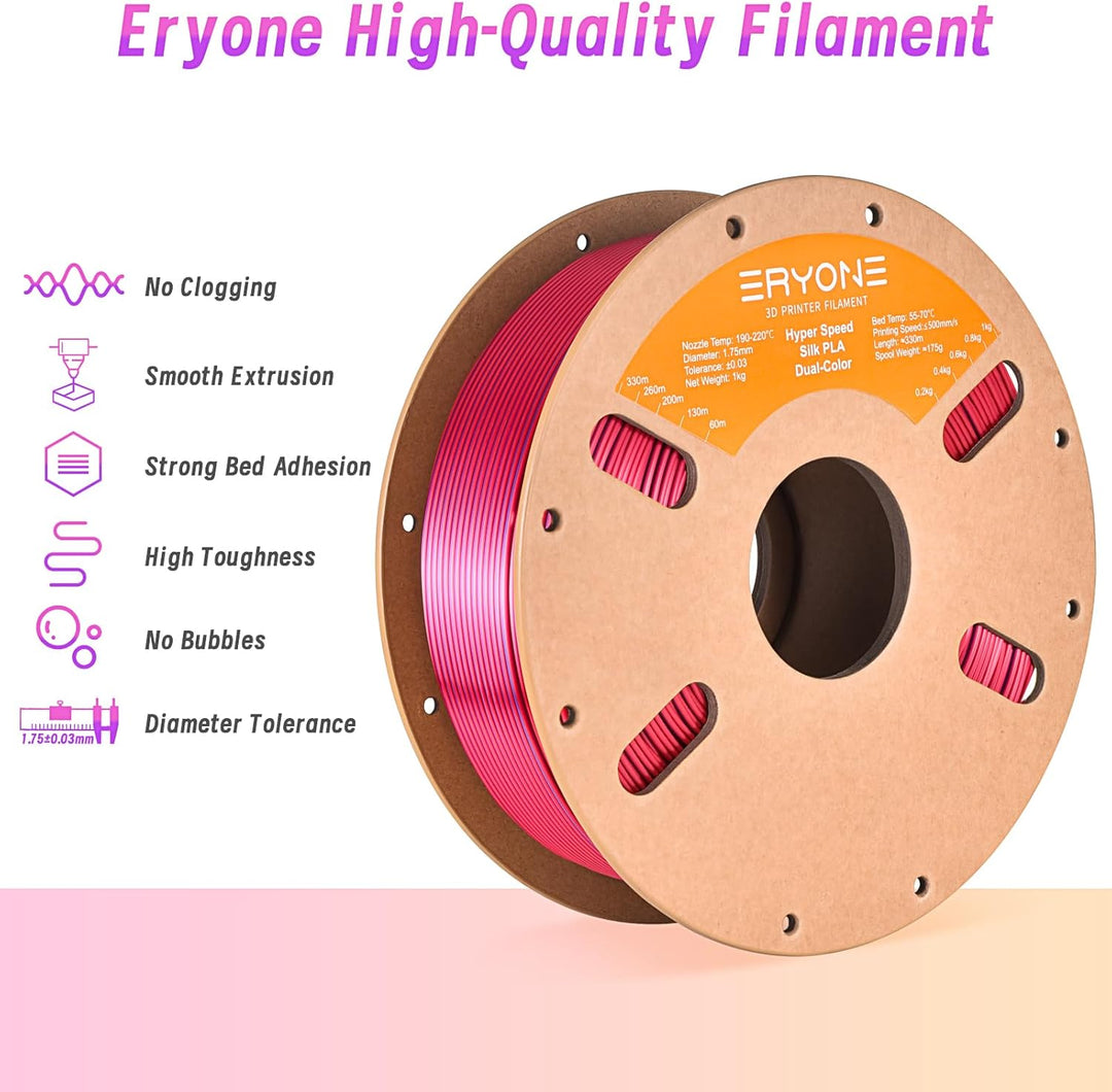 ERYONE High Speed Filament Silk Dual Color 1.75mm +/- 0.03mm, 3D Printing PLA Pro Filament Fit Most