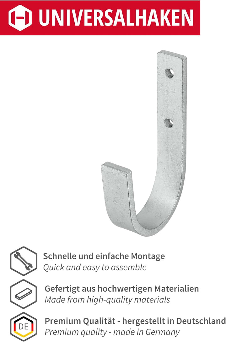 Gedotec Wandhalterung - Universal-Haken Stahl verzinkt | 2 Stück Leiterhaken gebogen 30 x 90 mm | Ge
