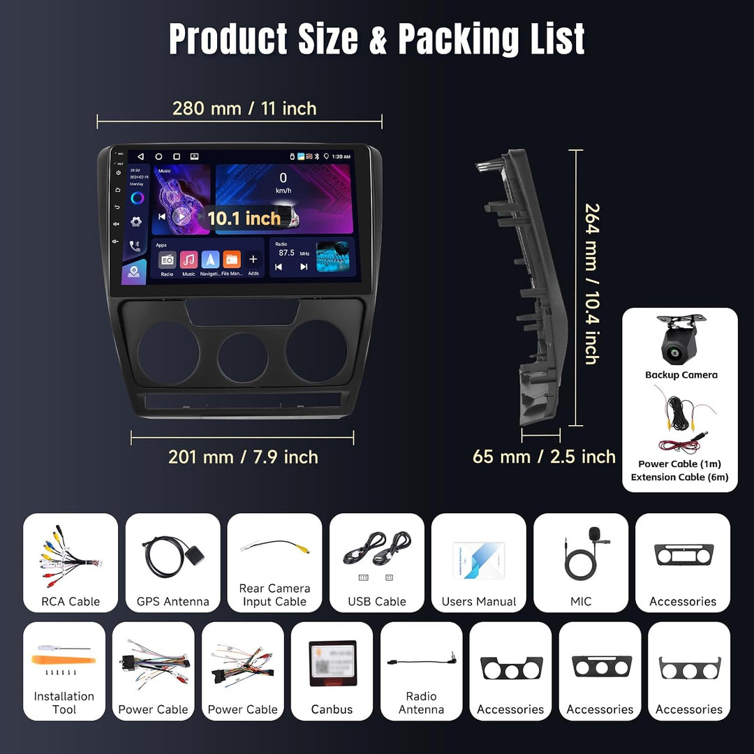 [4+64GB] Autoradio Carplay für Skoda Octavia (2004-2014), 10,1-Zoll Touchscreen Autoradio Android 13