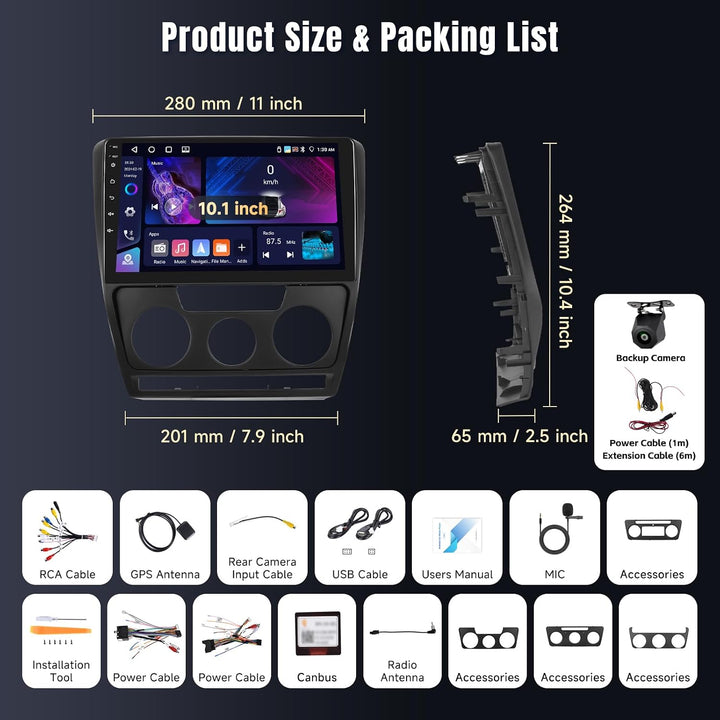 [4+64GB] Autoradio Carplay für Skoda Octavia (2004-2014), 10,1-Zoll Touchscreen Autoradio Android 13