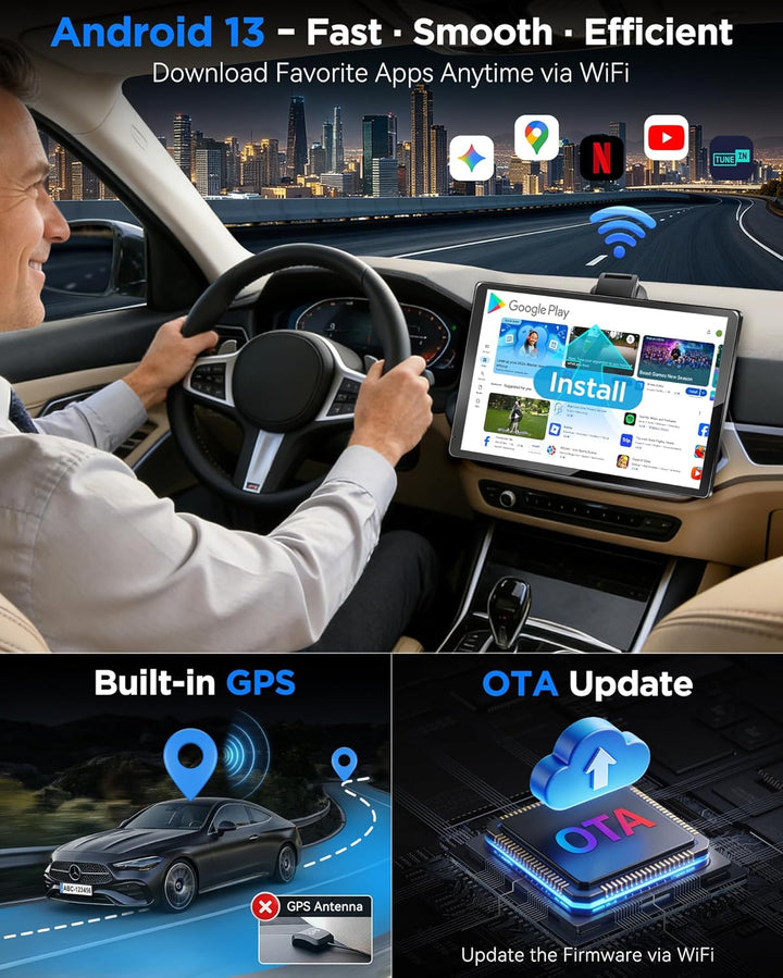 URVOLAX 10,1" Drehbares Apple CarPlay: Android 13 Wireless Android Auto Display mit Google Play - Ma