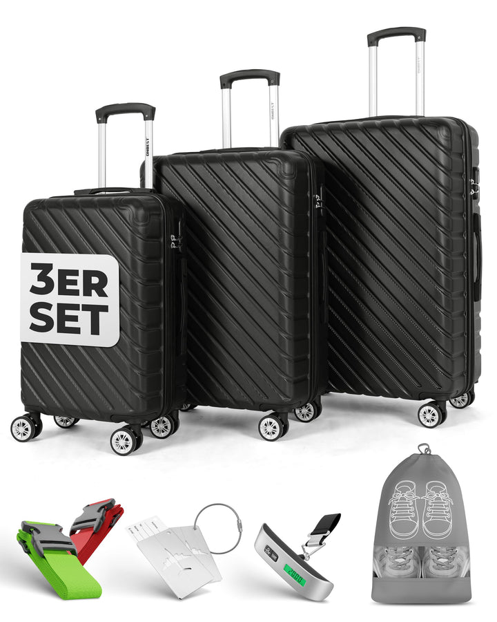 3erKoffersetXXL Komplettpaket – Sichere und leichte ABS Hartschalenkoffer 20"24"28" mit Rollen – Rei