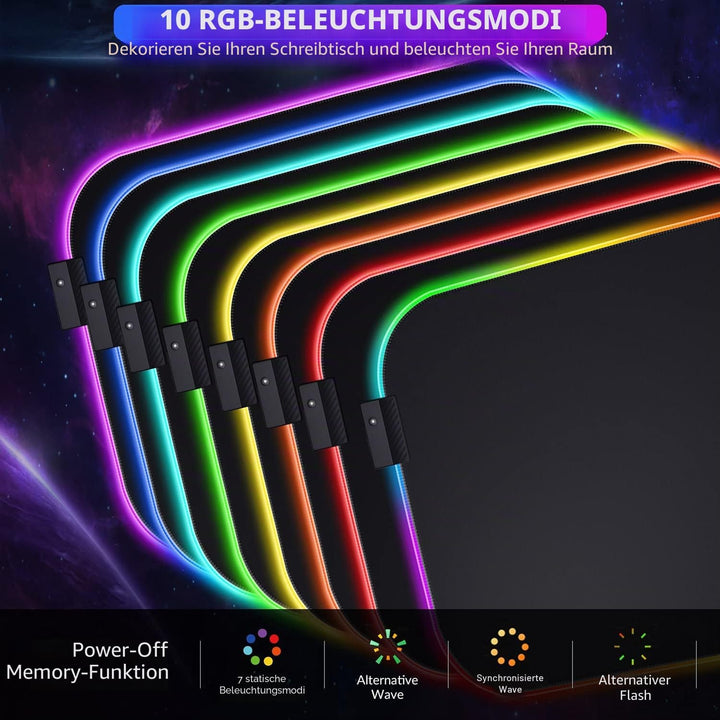 Gimars RGB Mauspad Gaming mit Handauflage, 305x254mm Grosses Gelkissen Mouspad mit 10 LED-Beleuchtun