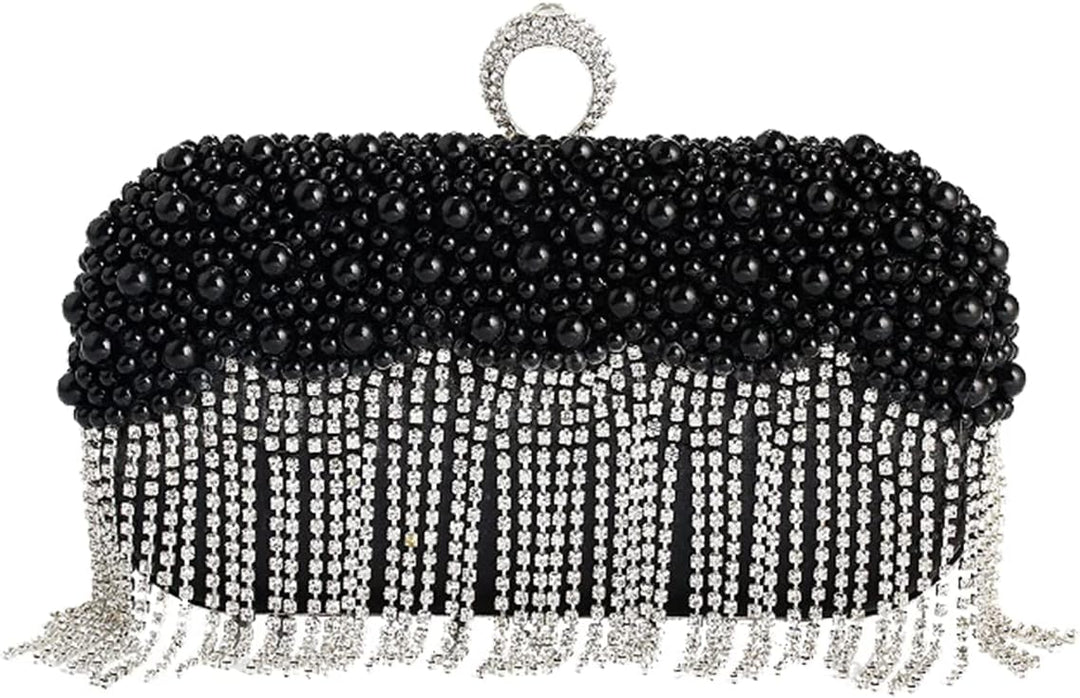 CORIOS Damen Clutch Perlen Strass Fransen Abendtasche Braut Handtasche Abnehmbarer Kette Umhängetasc