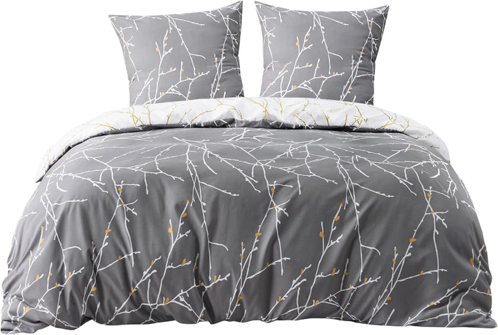 BEDSURE Bettwäsche 200x220 Baumwolle Grau - Bettwäsche-Sets 200 x 220 cm Bettbezug 3teilig mit 2 Kis