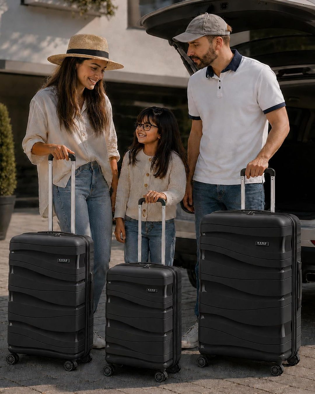 KONO Koffer Trolleys Gepäcksets 4 Teilig Kofferset mit Beautycase Polypropylen Hartschalenkoffer Rei