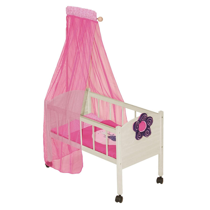 roba Puppenbett Serie 'Happy Fee', Holz natur inkl. textiler Ausstattung, Bettwäsche & Himmel pink P