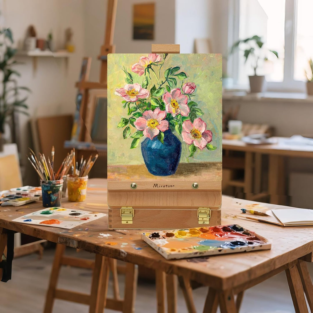 Tisch-Staffelei Art Staffelei Desktop-Staffelei zum Malen, Premium-Holz-Sketchbox-Staffelei, Desktop