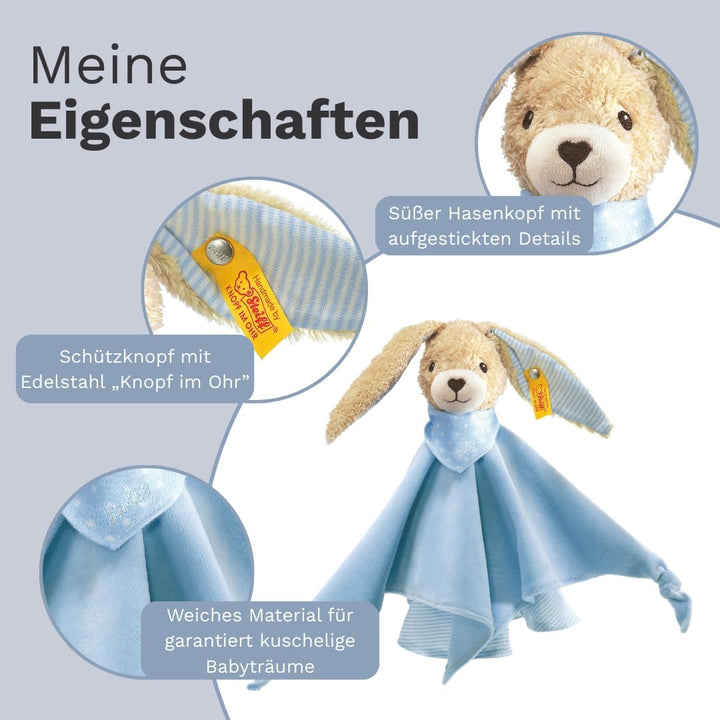 Steiff Hoppel Hase Schmusetuch - 28 cm - Kuscheltier für Babys - weich & waschbar - blau (237478), B