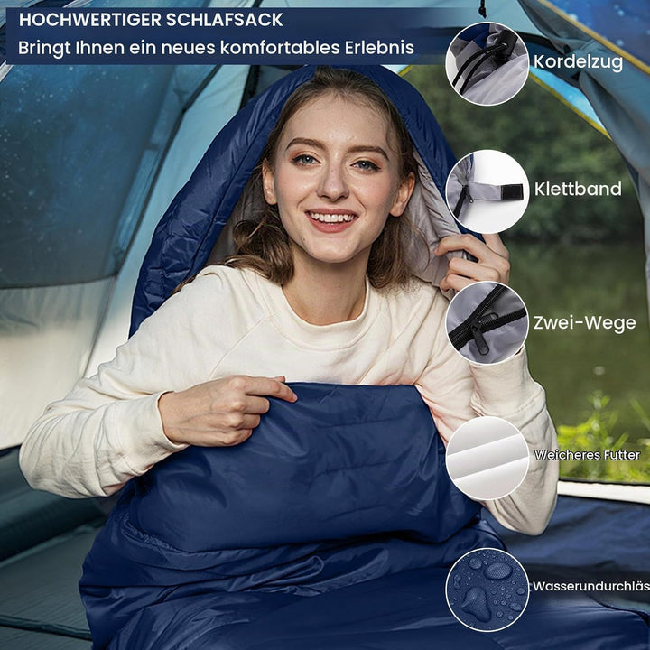 Dunkel Blau 220x85cm Wasserdichter Schlafsack mit Kompressionsbeutel, 3 Jahreszeiten Schlafsack 1.6k