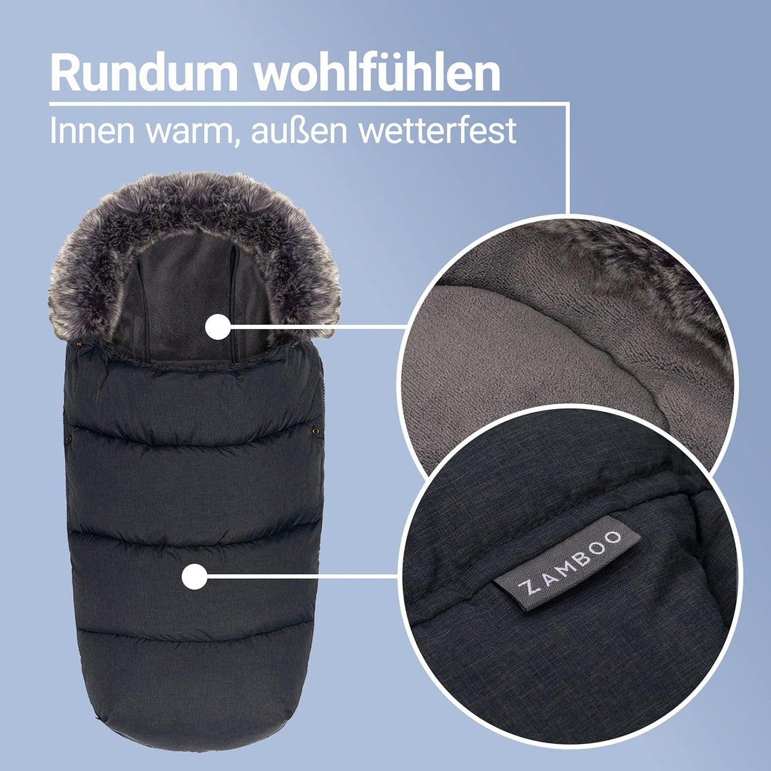 Zamboo Universal Thermo Fusssack mit Fell für Buggy Kinderwagen - Kinder Winterfusssack für 3-Punkt