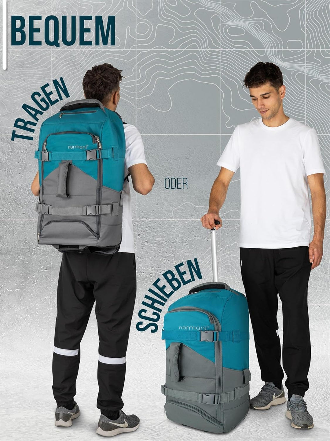 normani Backpacker Reisetaschen-Rucksack mit Trolleyfunktion - Trolley mit Frontloader Funktion und