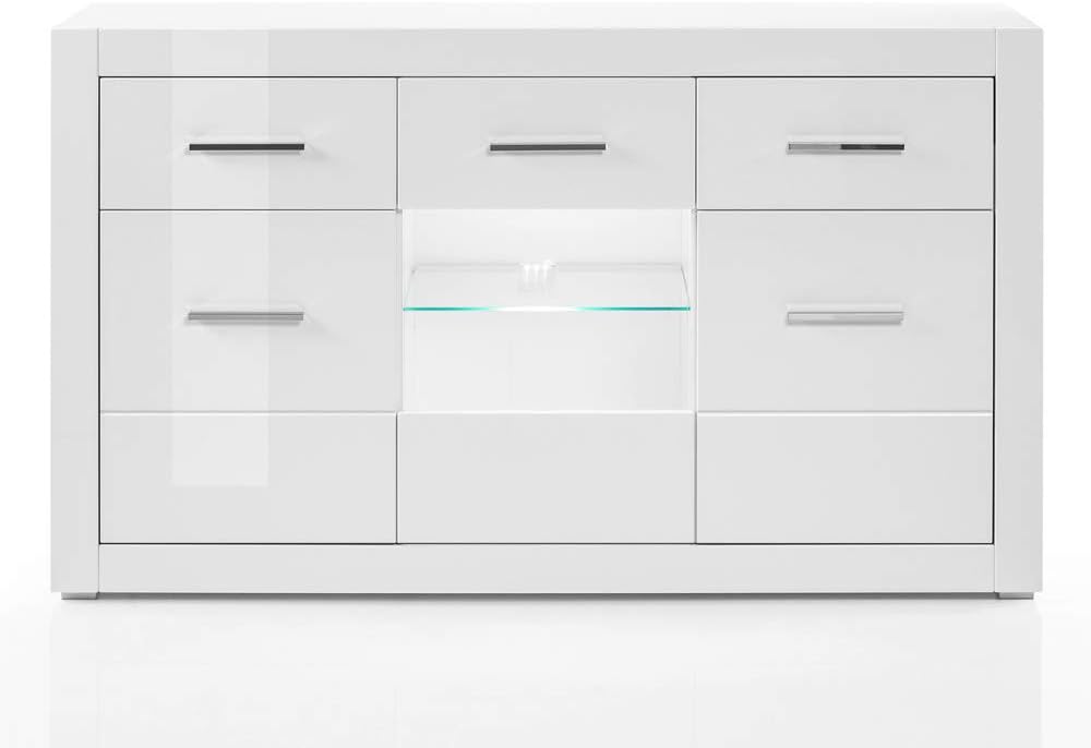 Lomadox Sideboard in weiss Hochglanz Breite: 164cm inkl. LED-Glaskantenbeleuchtung