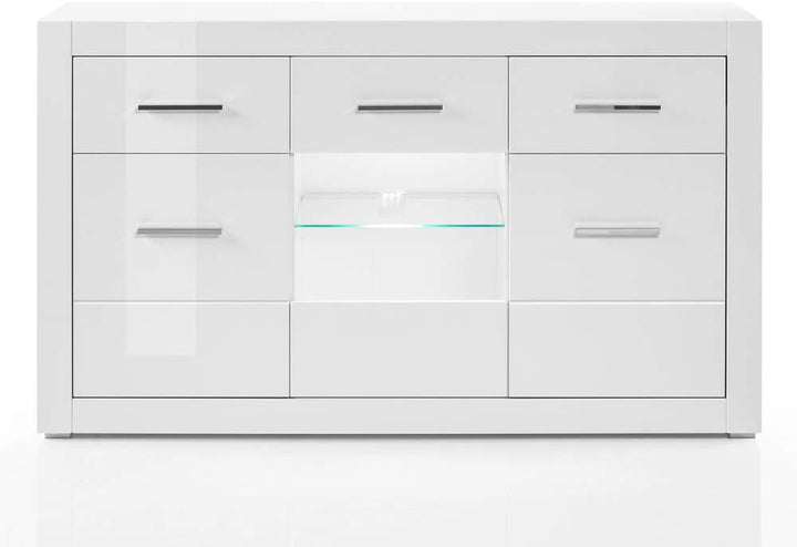 Lomadox Sideboard in weiss Hochglanz Breite: 164cm inkl. LED-Glaskantenbeleuchtung