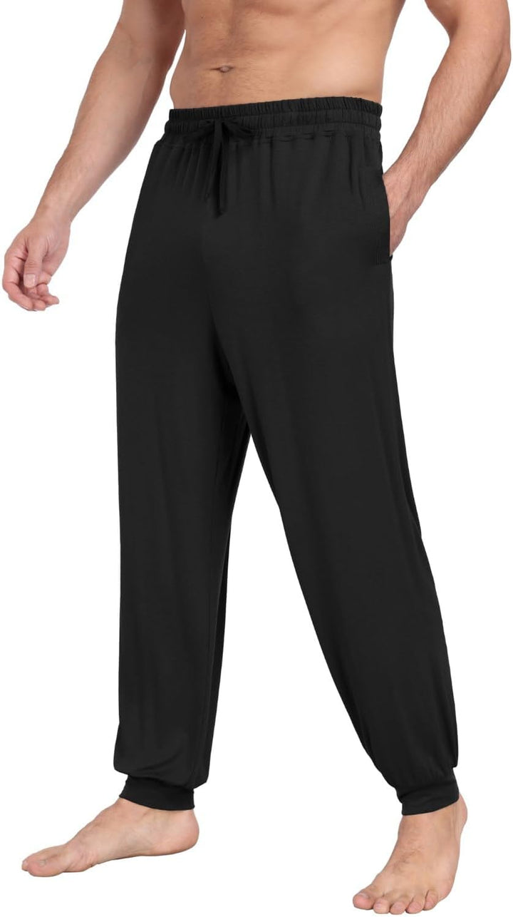 PrinStory Schlafanzughosen Für Herren Lang Pyjamahose Mit Taschen Elastischem Bund Schlafhose Lounge