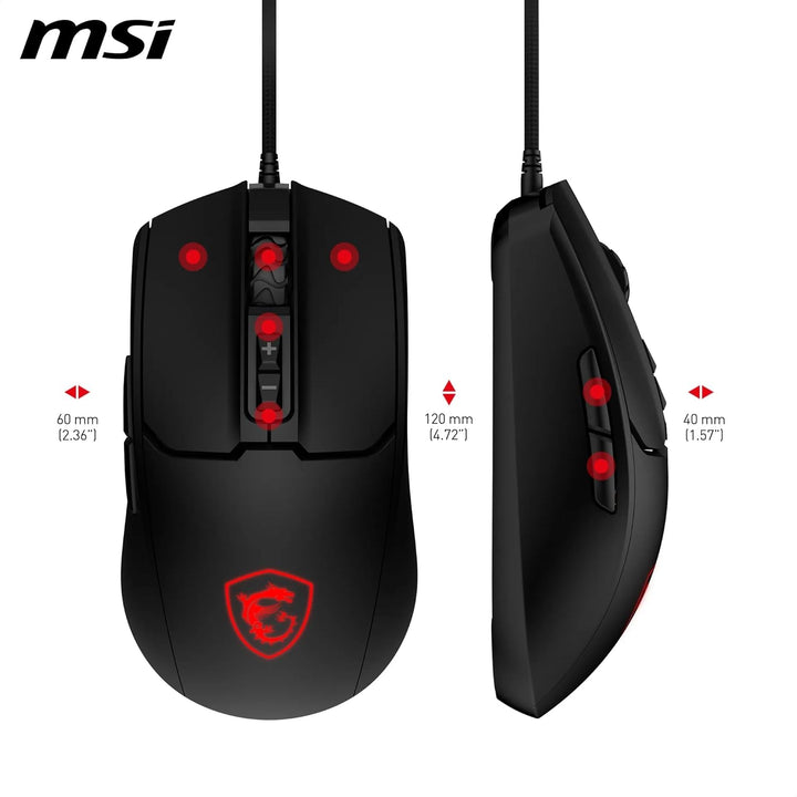 MSI Forge GM100 Gaming-Maus – 6400 DPI optischer Sensor, symmetrisch, 10 Mio. Klickschalter, 7 Taste