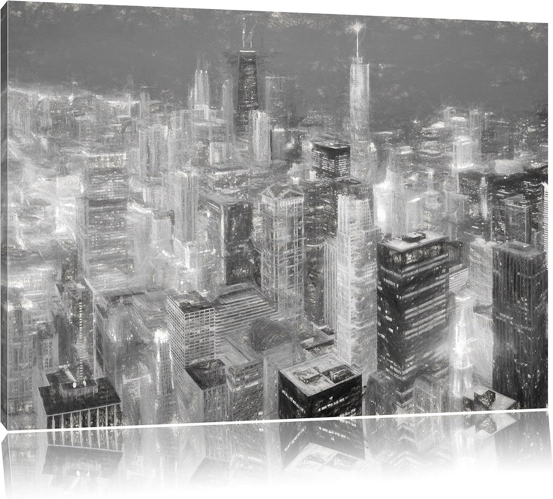Pixxprint Luftaufnahme Chicago als Leinwandbild/Grösse: 100x70 cm/Wandbild/Kunstdruck/fertig bespann