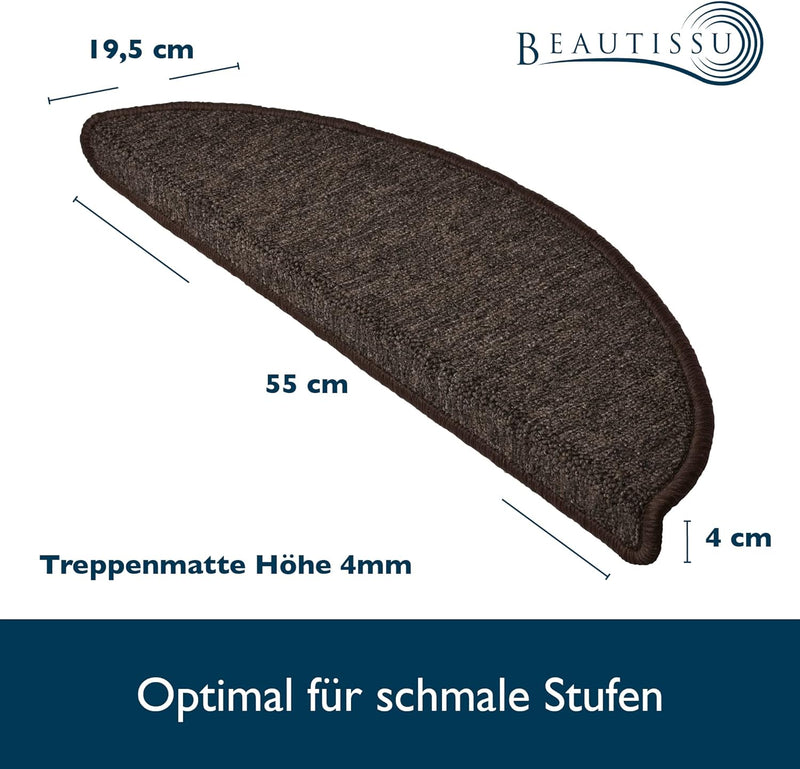 Beautissu Stufenmatten ProStair 15er Set in 55x15cm Treppenmatten eingekettelt, Starke Befestigung -