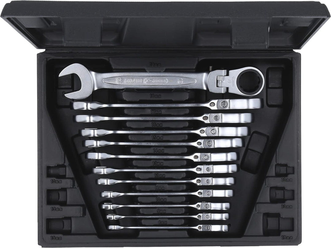 KS Tools 503.4865 GEARplus Gelenk-Ratschenringmaulschlüssel-Satz, 12-tlg.feststellbar