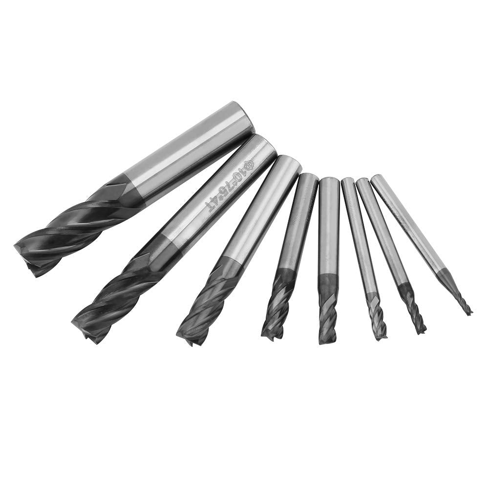 8 Stücke Bohraufsätze / Schaftfräser Set, 2-12mm 4 Flöten Hartmetall-Schaftfräser Set aus Wolframsta