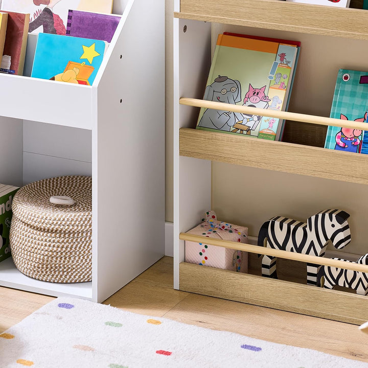 SoBuy Bücherregal Kinder, Kinderregal, Spielzeug Aufbewahrungsregal mit 4 Ablagen für Bücher und Dek