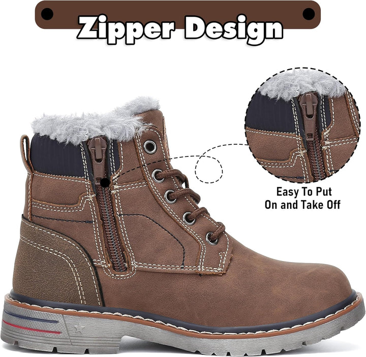 Mishansha Kinder Schnürstiefel Warme Gefüttert Winterschuhe für Jungen Mädchen Gr.24-38 24 EU Braun,