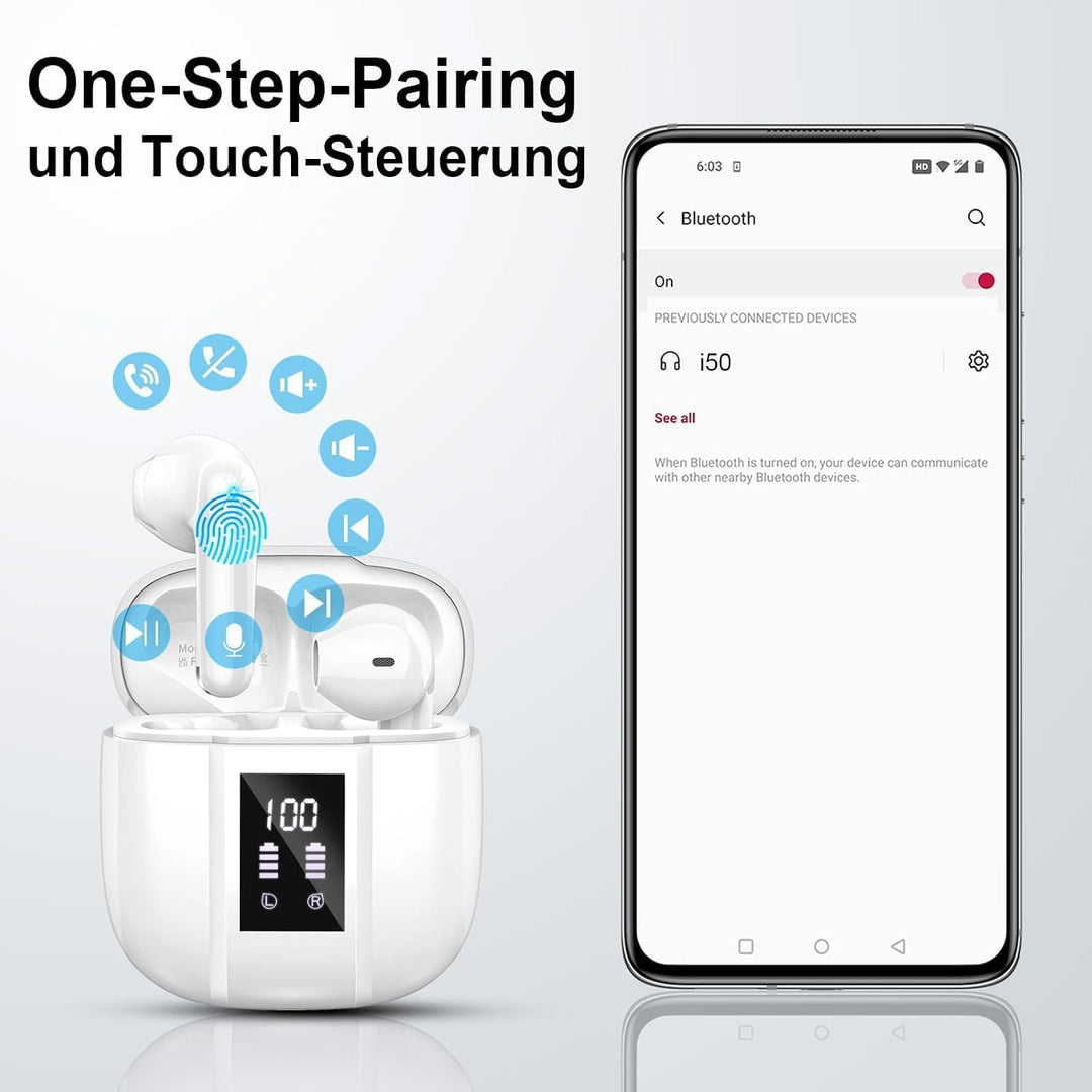 Bluetooth Kopfhörer, Kopfhörer Kabellos Bluetooth 5.3, Noise Cancelling In Ear Kopfhörer, IP7 Wasser