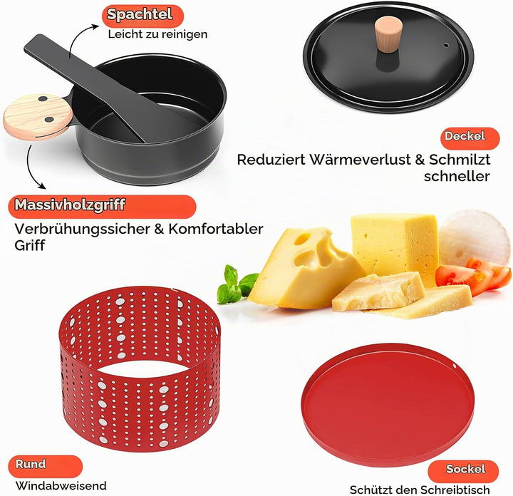 4 Stück Mini Raclette Grill Set, Teelicht-Raclette antihaftbeschicht, Raclette Teelichtofen, Antihaf
