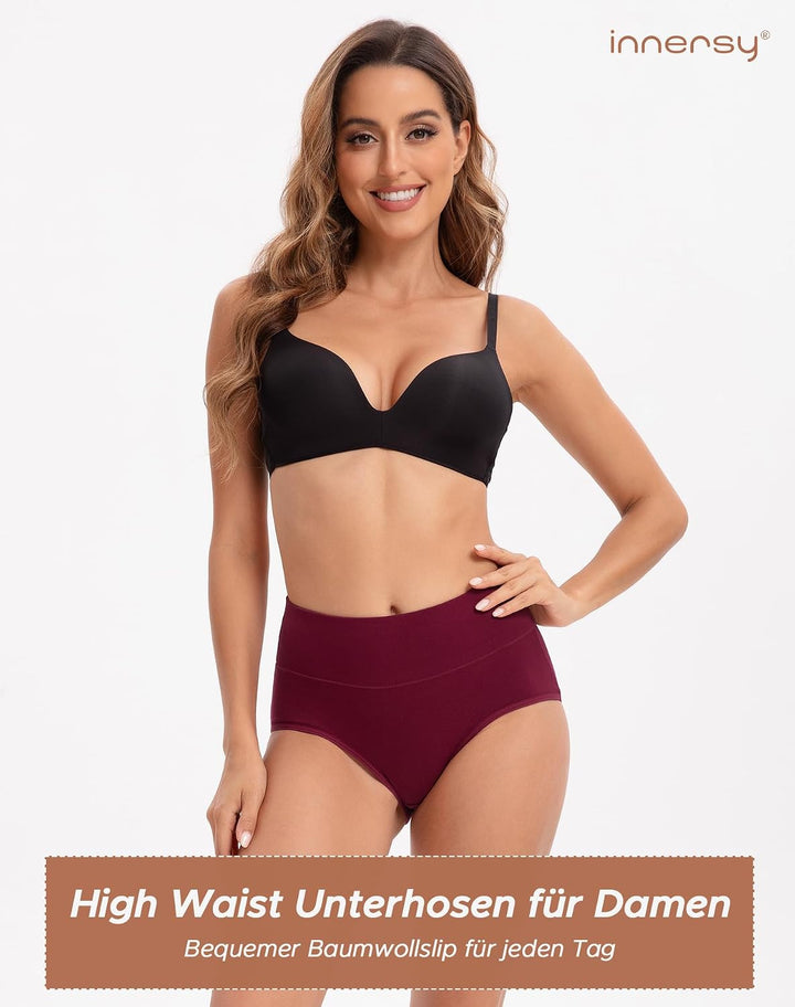 INNERSY Unterhosen Damen Baumwolle Stretch Slips Hohe Taille Weiche Unterwäsche Frauen 5er Pack M Sp