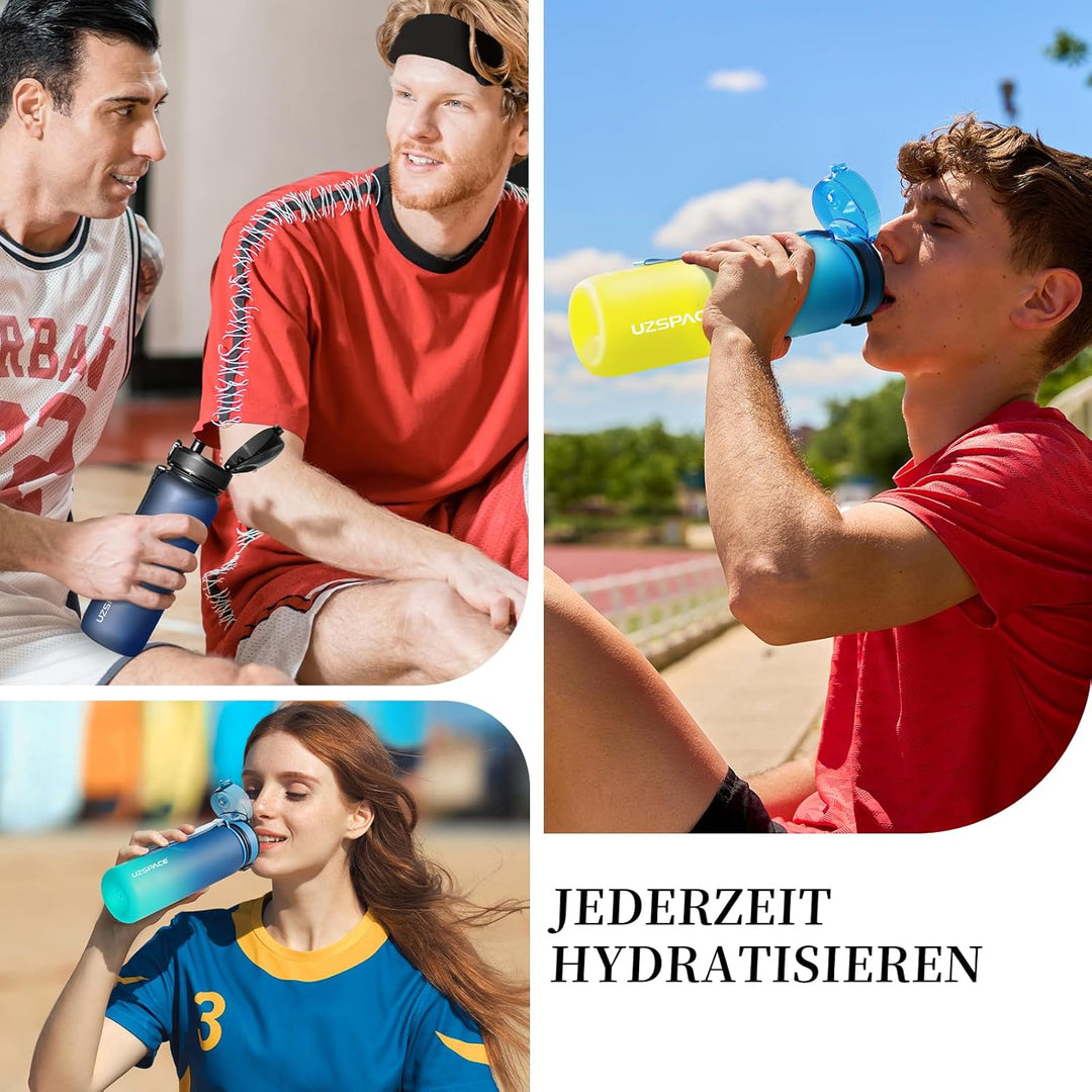 UZSPACE Sport Trinkflasche 500ml/800ml/1l, Trinkflasche Kinder Auslaufsicher Kohlensäure Geeignet, S